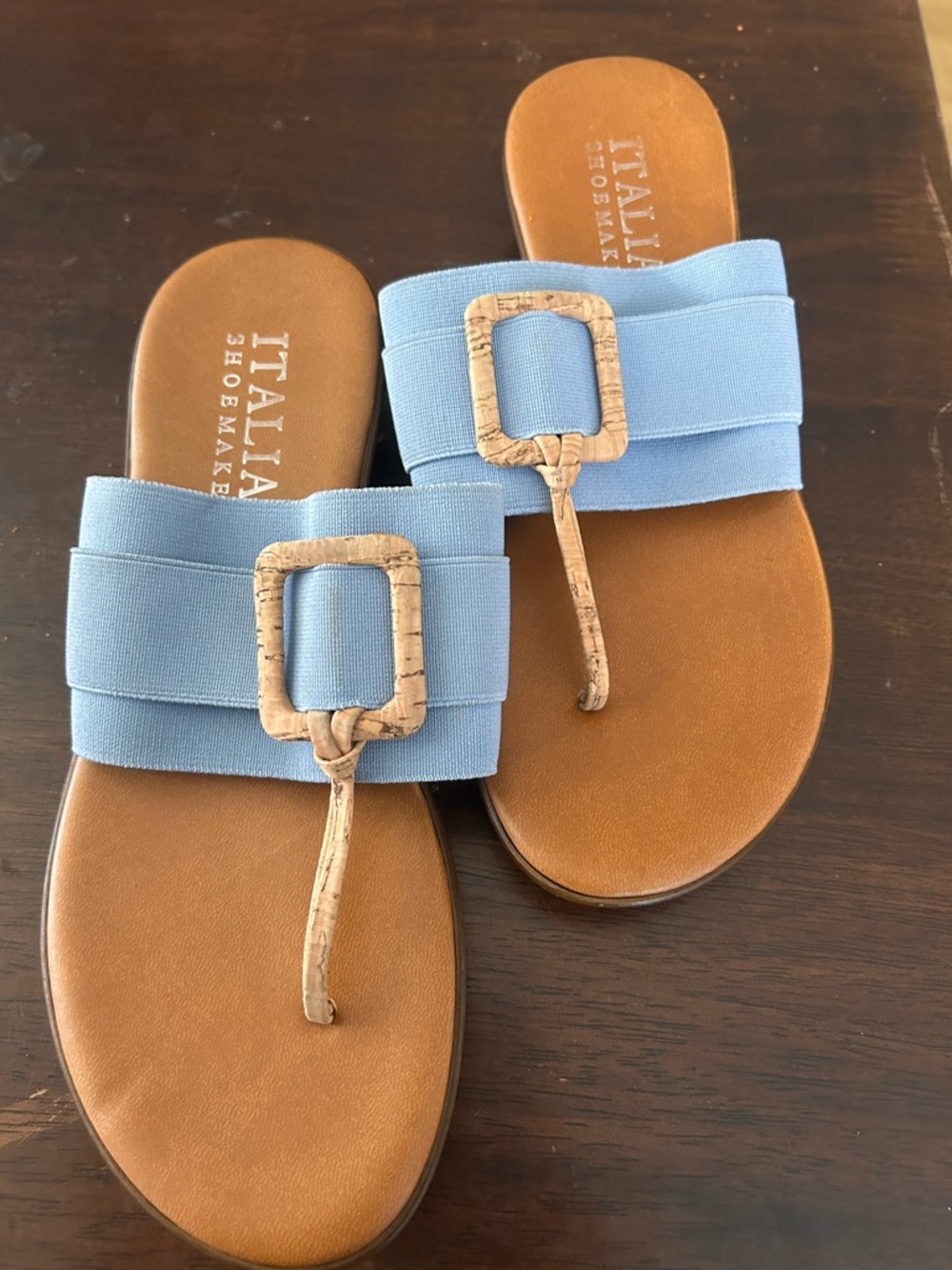 Italian Shoemakers Light Blue Cork-Buckle Slide Sandals